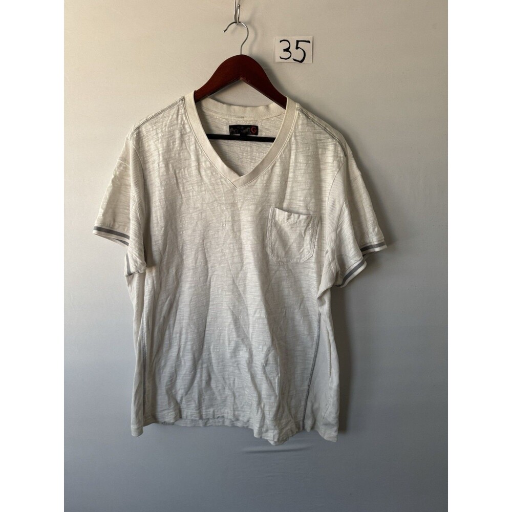 by GUESS Mens XXL White V Neck Pocket T Shirt Slub Knit Contrast Stitch - Picture 1 of 5